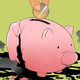 An illustration of a piggybank with oil coming out of it and fumes rising.